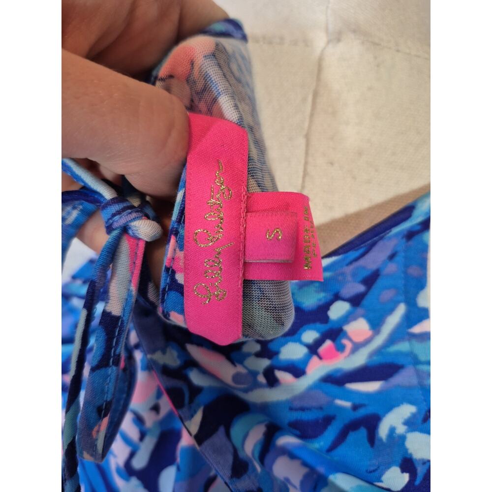 Lilly Pulitzer Margot Party Wave Pima Cotton Blue Pink Floral Mini Dress S New - Picture 8 of 9